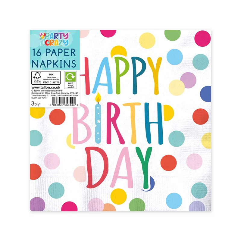 Happy Birthday Polka Dot Design Paper napkins (16 pieces)