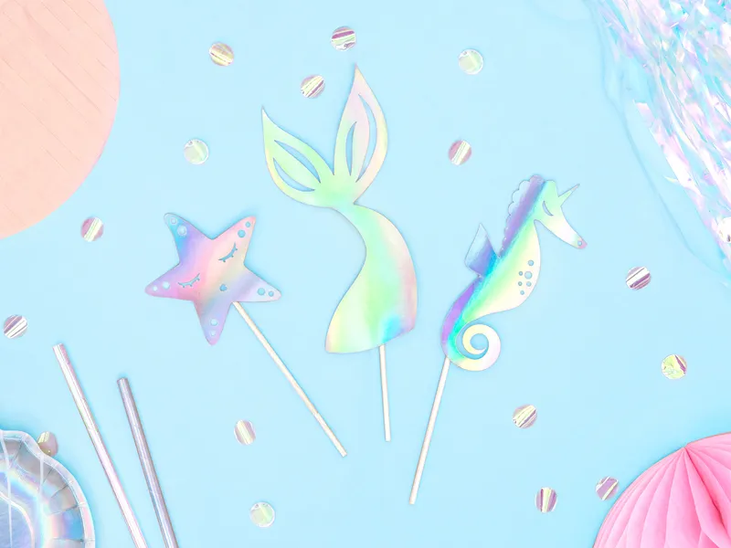 Iridescent Mermaid Birthday Cake Toppers, 3 pieces - Image 4