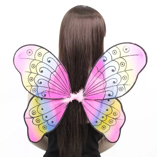 Large Rainbow Fairy Wings With Black Glitter - Image 2