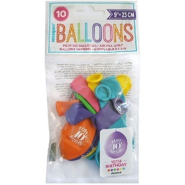 Latex Assorted Happy 10th Birthday Balloons (Pack of 10) - Image 2