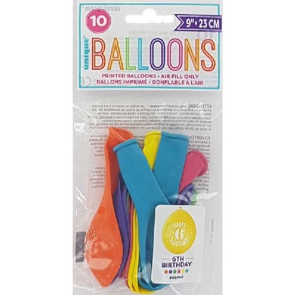 Latex Assorted Happy 6th Birthday Balloons (Pack of 10) - Image 2