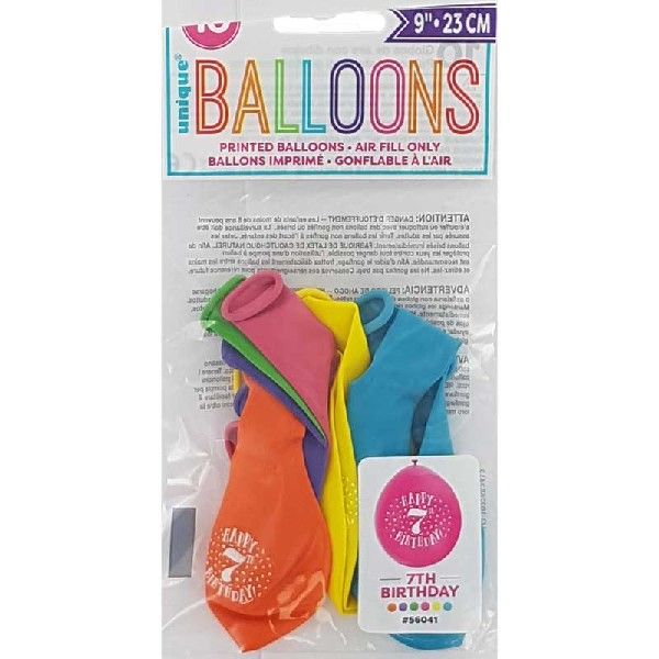 Latex Assorted Happy 7th Birthday Balloons (Pack of 10) - Image 2