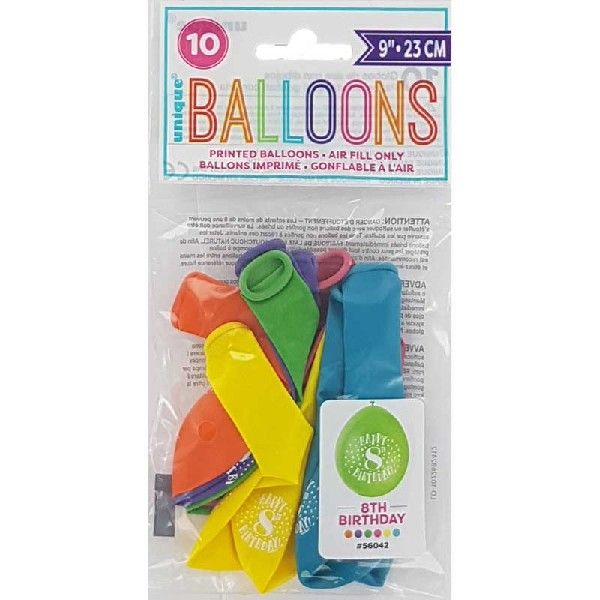 Latex Assorted Happy 8th Birthday Balloons (Pack of 10) - Image 2