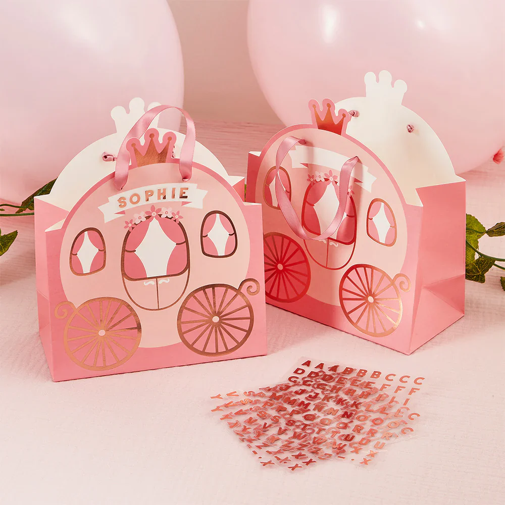 Little Princess Carriage Party Bags With Name Stickers (Pack of 4) - Image 3