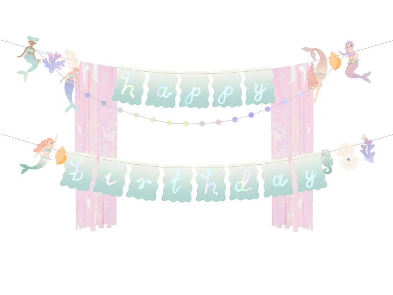 Mermaid Happy Birthday Party Banner Set, 130 x 100 cm