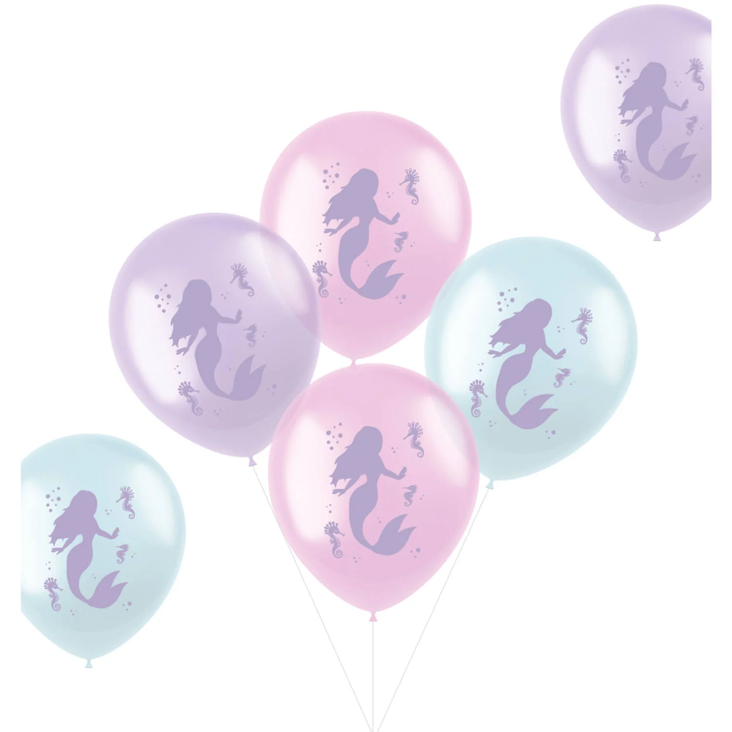 Mermaid Pastel Coloured Latex Multicolored Party Balloons - (33 cm - 6 pieces)