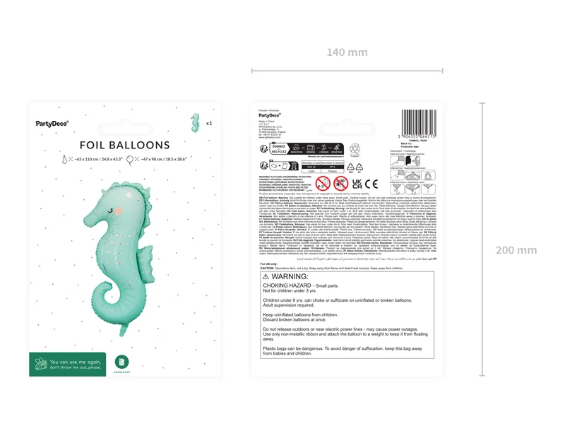 Mermaid - Seahorse Foil Balloon 47 x 98 cm - Image 4