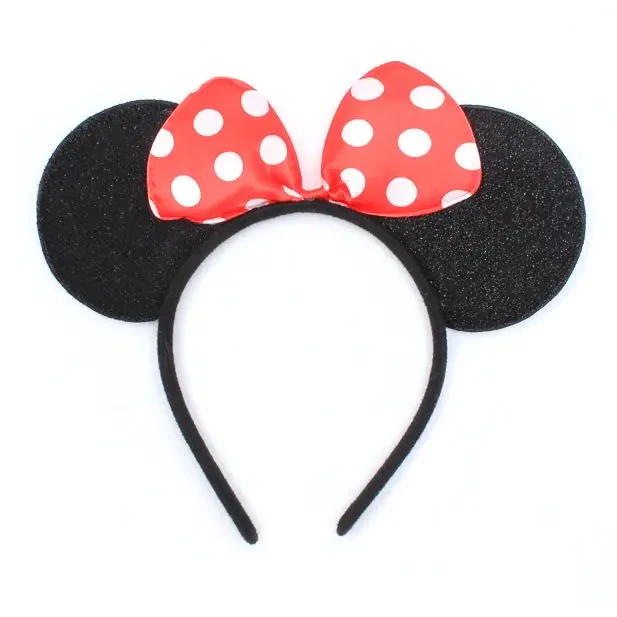 Minnie Mouse Ears Headband with Red Satin Bow