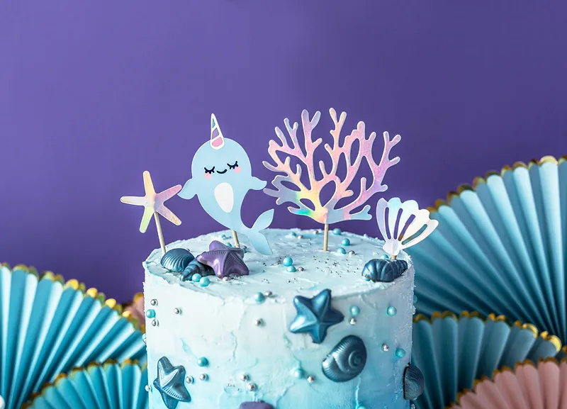 Narwhal, Iridescent Birthday Cake Toppers 10 - 15.5 cm - 4 pieces - Image 2