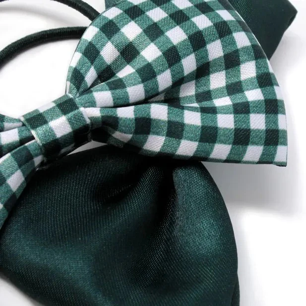 Pack of 2 Girls Bottle Green School Hair Bow Elastic Ponytail Holders - Image 3