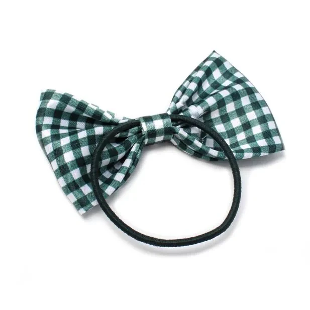 Pack of 2 Girls Bottle Green School Hair Bow Elastic Ponytail Holders - Image 4