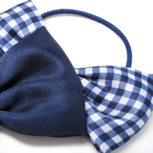 Pack of 2 Girls Navy School Hair Bow Elastic Ponytail Holders - Image 3