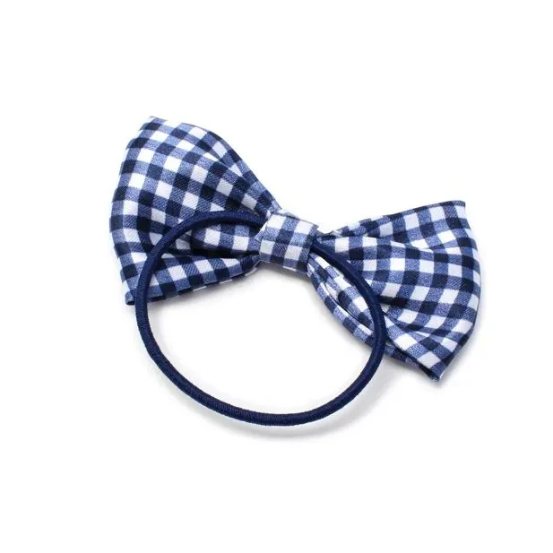 Pack of 2 Girls Navy School Hair Bow Elastic Ponytail Holders - Image 4