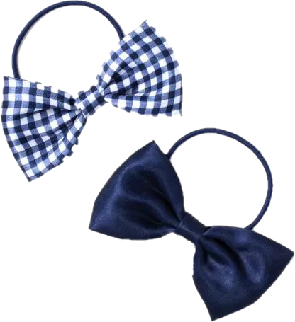 Pack of 2 Girls Navy School Hair Bow Elastic Ponytail Holders - Image 5