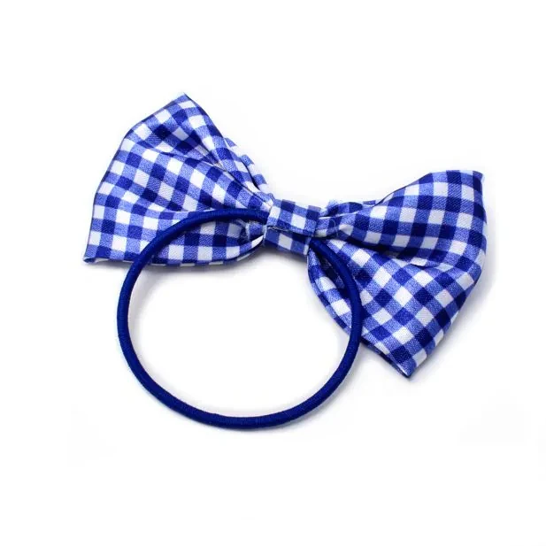 Pack of 2 Girls Royal Blue School Hair Bow Elastic Ponytail Holders - Image 4