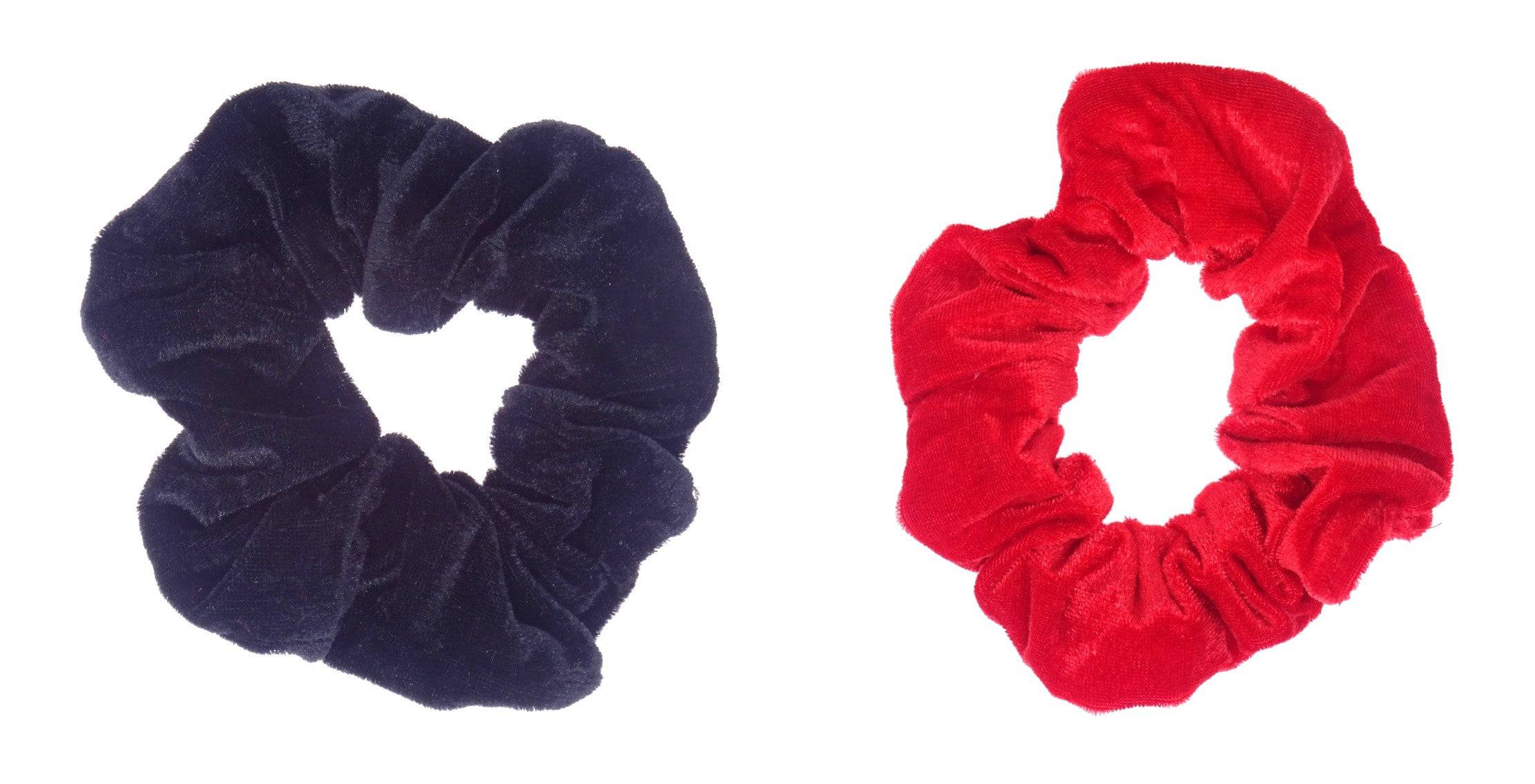 Pack of 2 Velvet Hair Scrunchies, Black and Red