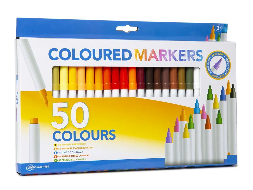 Pack of 50 Bright Coloured Washable Markers