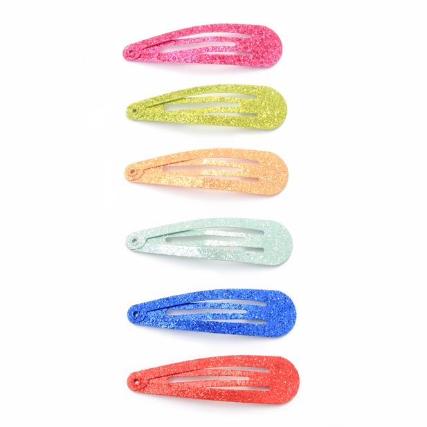 Pack of 6 Bright Glitter Hair Snap Clips - 5cm - Image 2