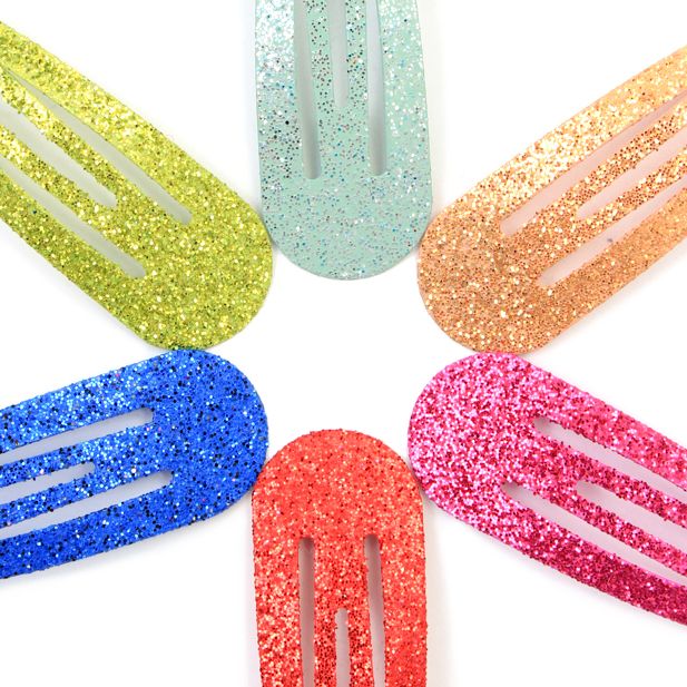 Pack of 6 Bright Glitter Hair Snap Clips - 5cm - Image 3