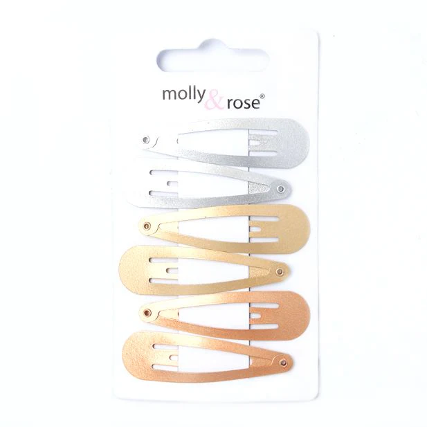 Pack of 6 Metallic Hair Snap Clips