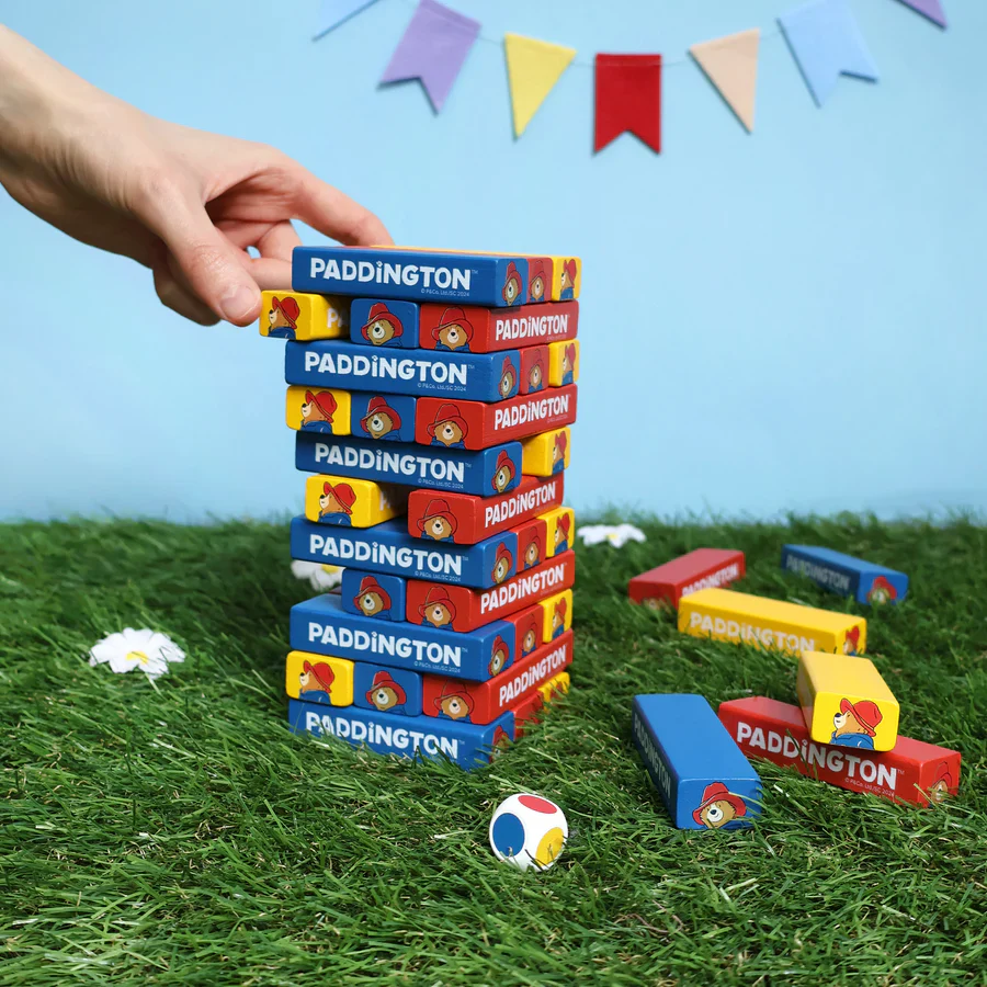 Paddington Tumble Tower Game – Wooden Block Stacking Game with Dice – Fun Family Activity Set - Image 3