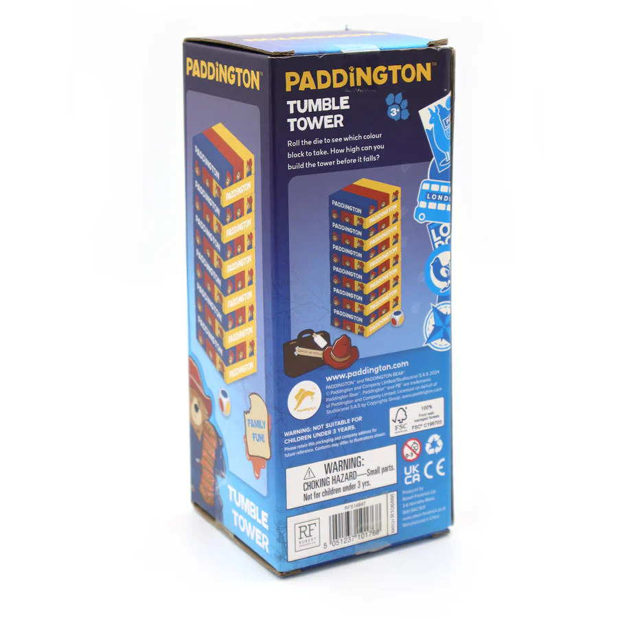 Paddington Tumble Tower Game – Wooden Block Stacking Game with Dice – Fun Family Activity Set - Image 6