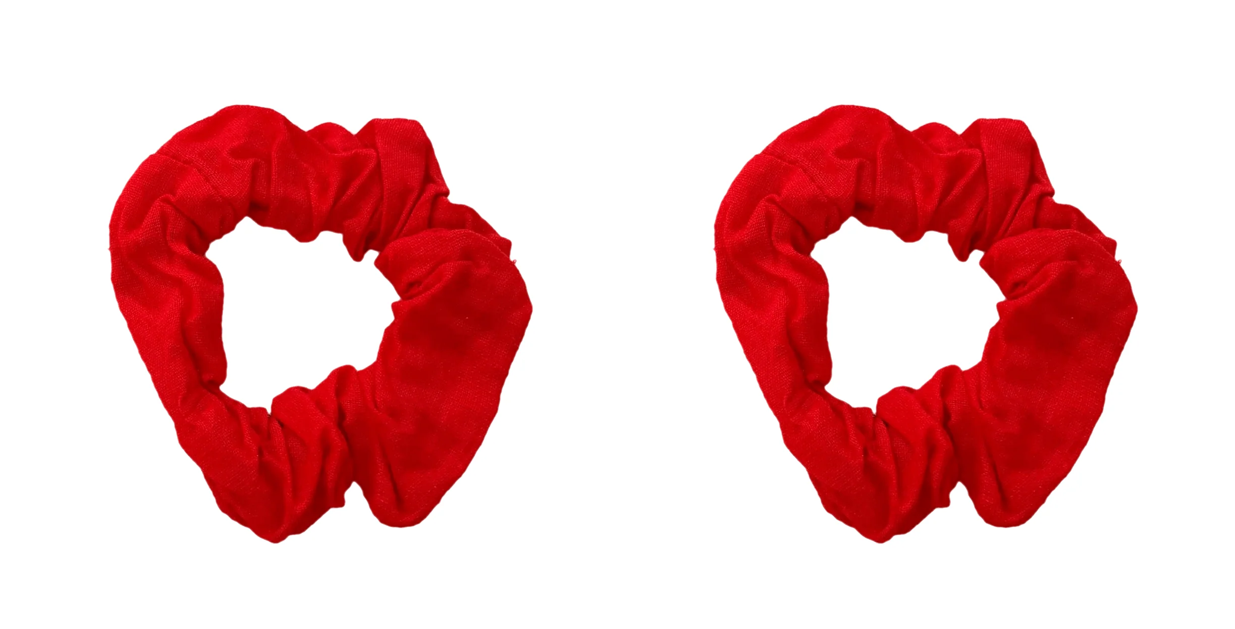 Pair of Red Mini Cotton Hair Scrunchie Ponytail Holder 