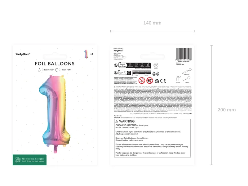 Pastel Rainbow Number 1 Foil balloon, 86cm - Image 3