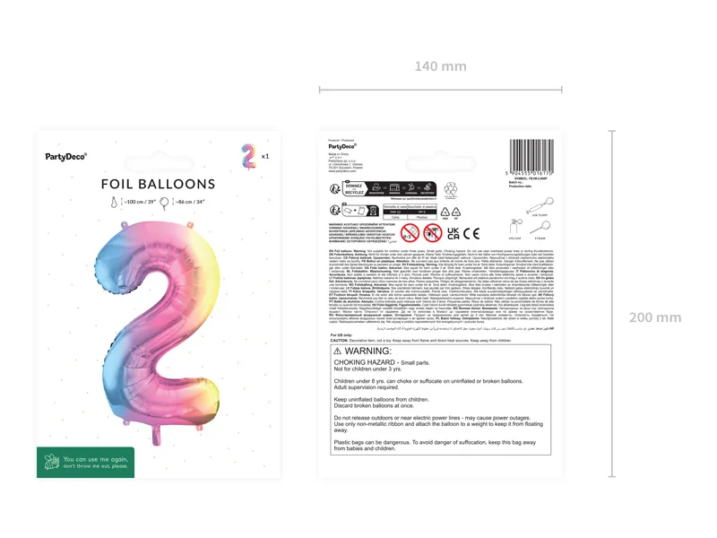 Pastel Rainbow Number 2 Foil balloon, 86cm - Image 3