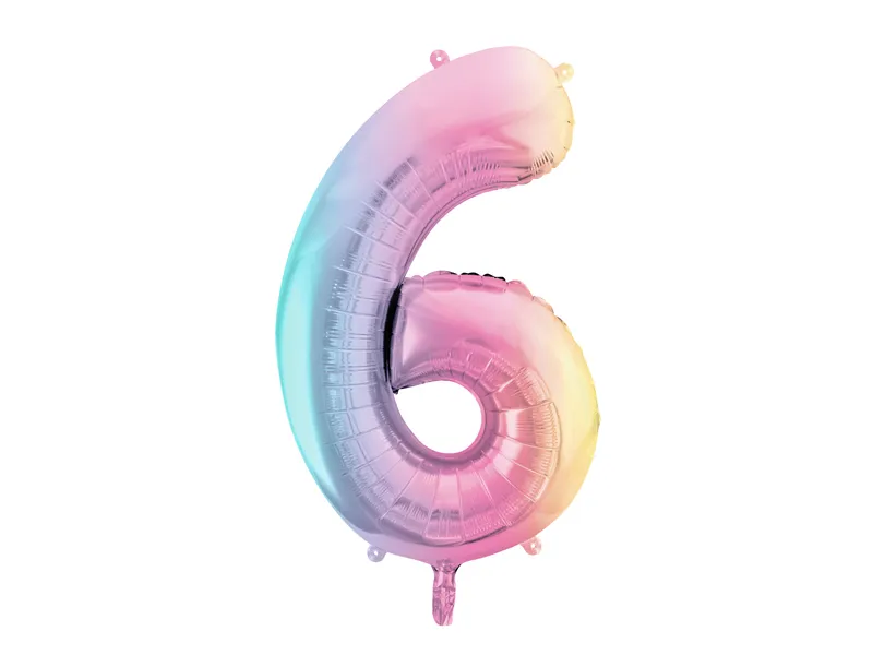Pastel Rainbow Number 6 Foil balloon, 86cm