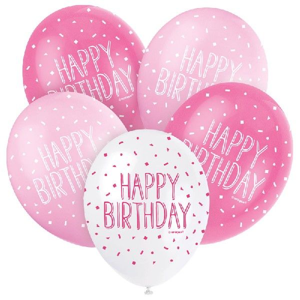Pink Happy Birthday Latex Balloons (Pack of 5)