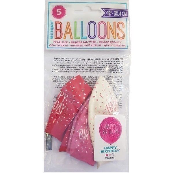 Pink Happy Birthday Latex Balloons (Pack of 5) - Image 2