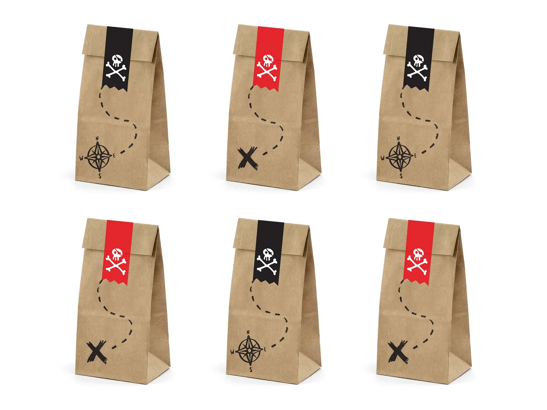 Pirates Kraft Party Treat Bags (Pack of 6)
