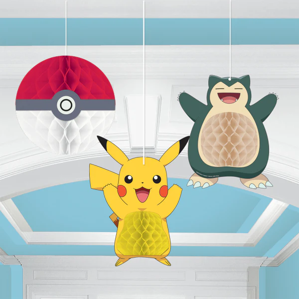Pokemon Set of 3, Honeycomb Hanging Birthday Party Decorations.