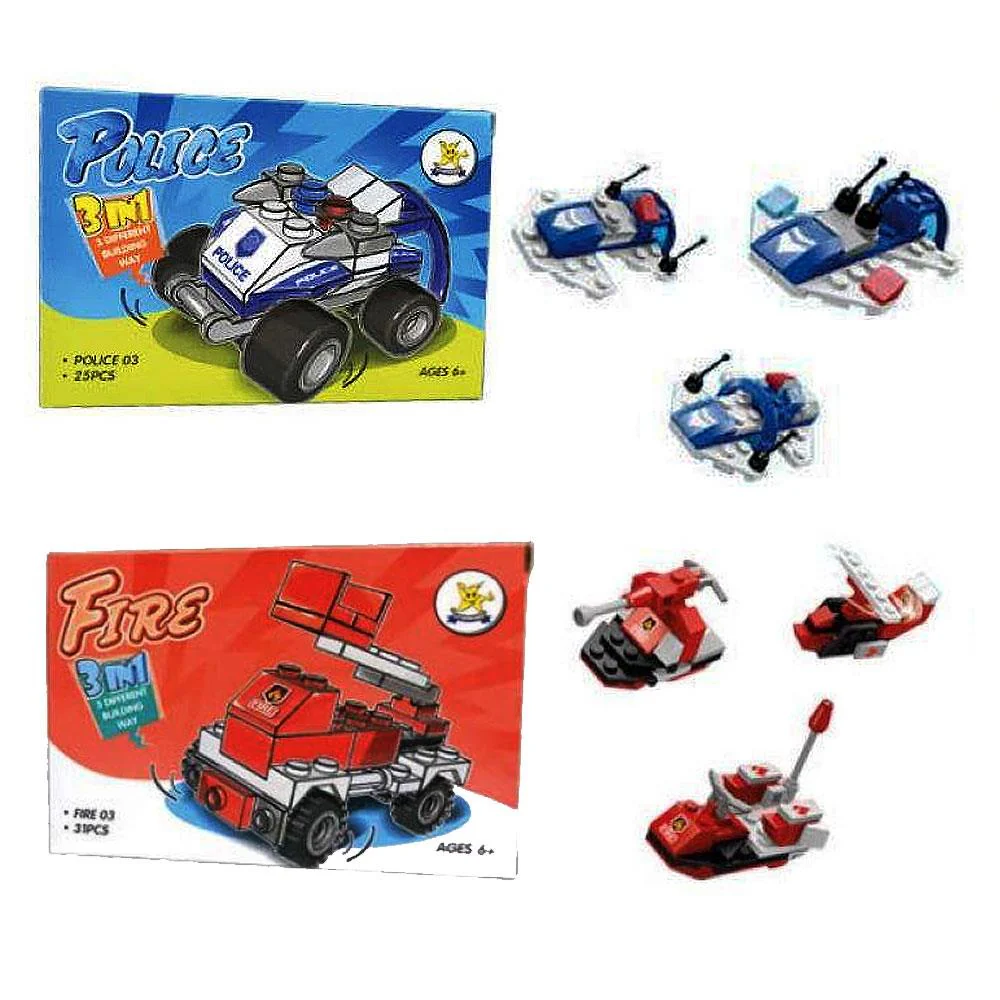 Police & Fire Engine 3 in 1 Building Block Brick Kit
