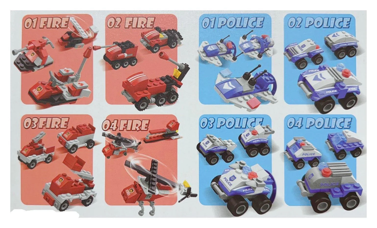 Police Car & Fire Engine 3 in 1 Building Block Brick Kit - Image 2