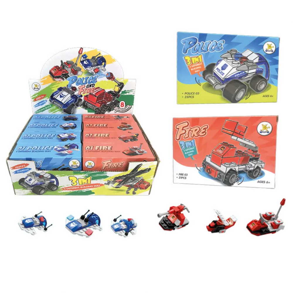Police & Fire Engine 3 in 1 Building Block Brick Kit - Image 3
