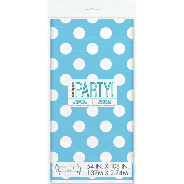 Powder Blue Dots Plastic Party Table Cover (137x274 cm) - Image 2