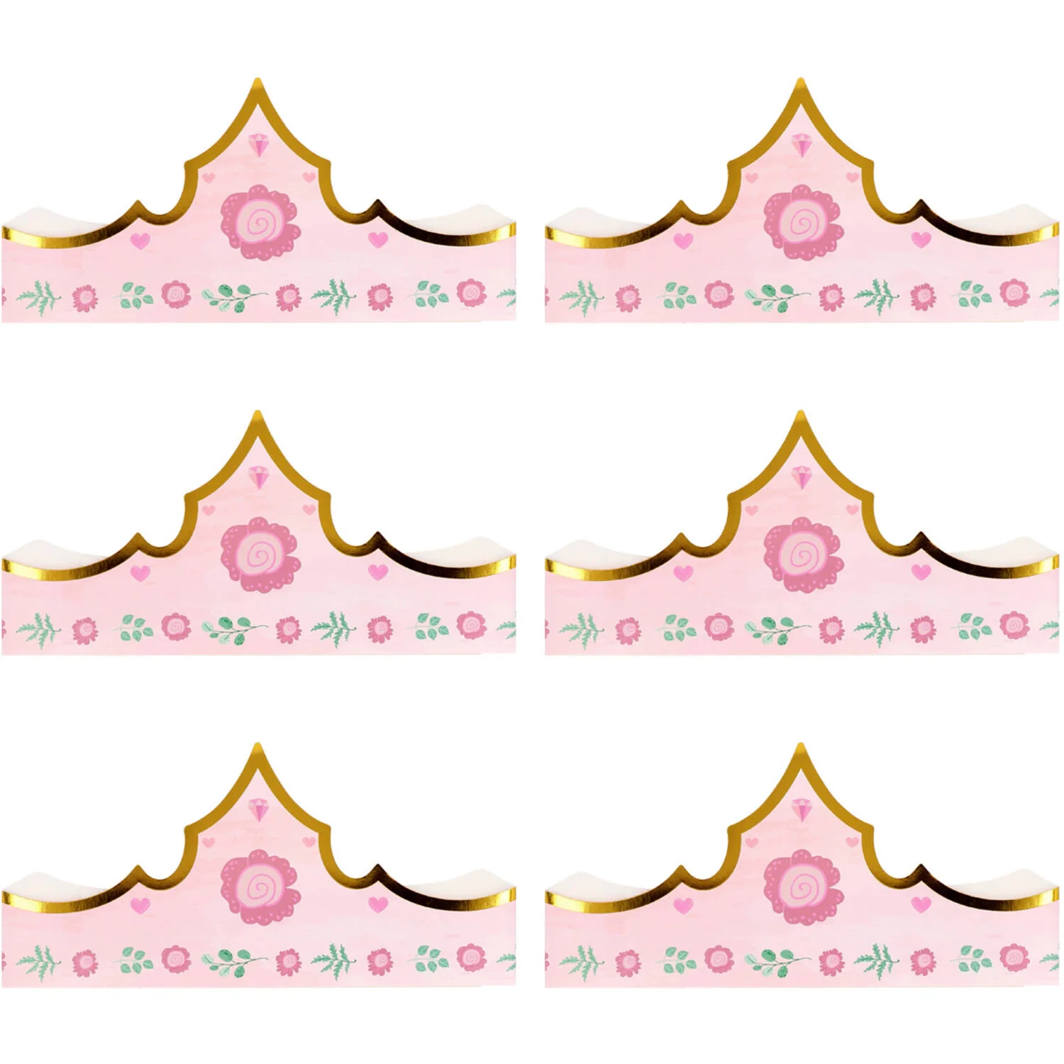 Pretty Princess Crown Birthday Party Hats (6 pieces)