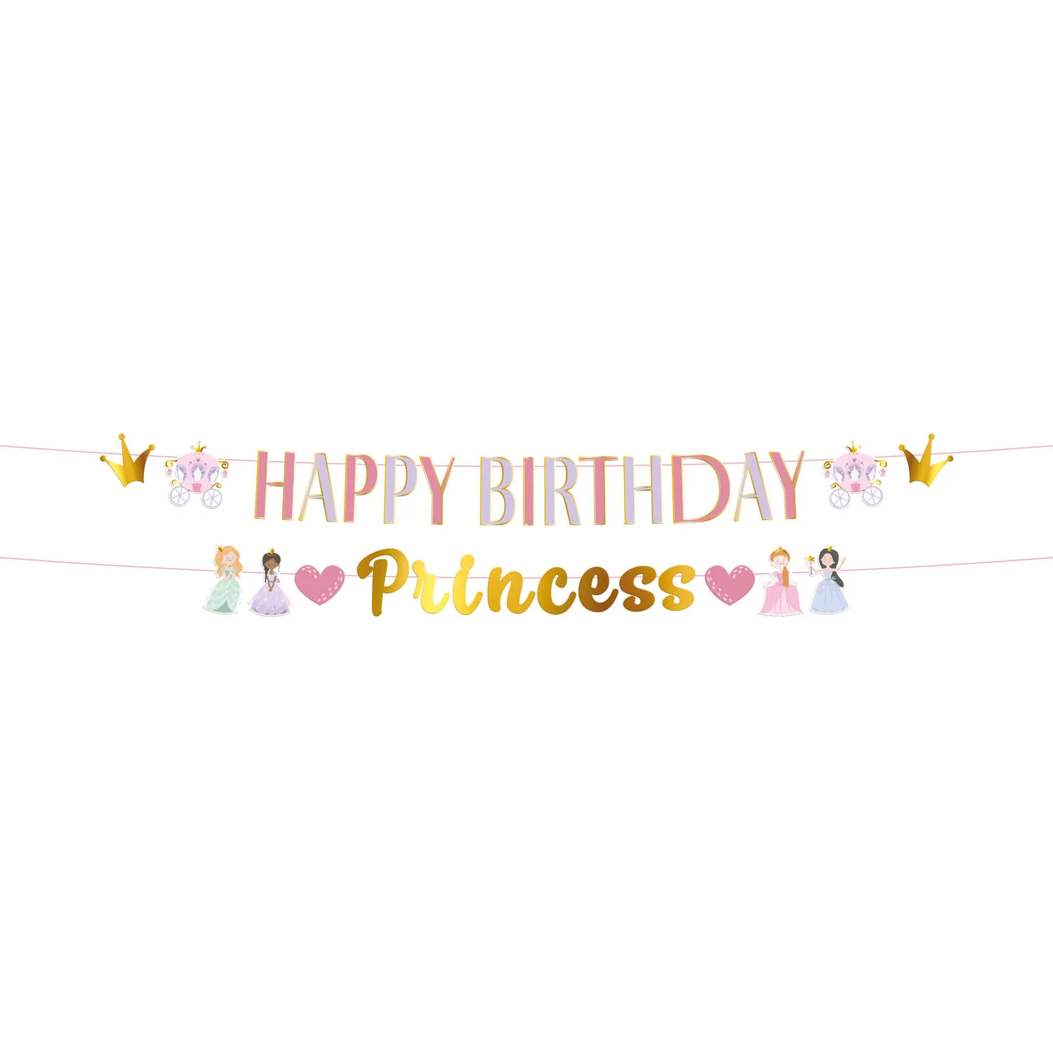 Pretty Princess Happy Birthday Party Banner Set (1.5 meters)
