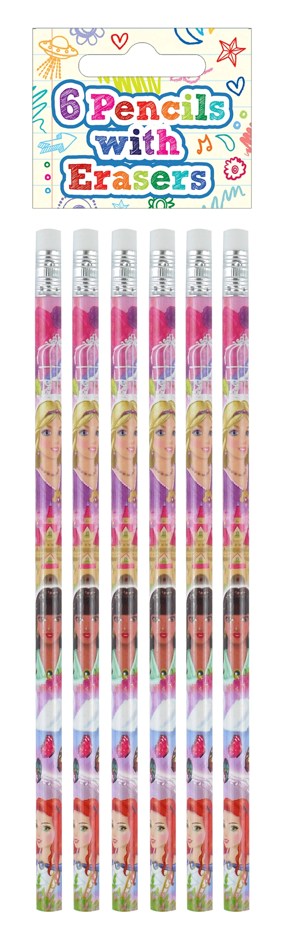 Princess Pencils with Erasers (Set of 6)