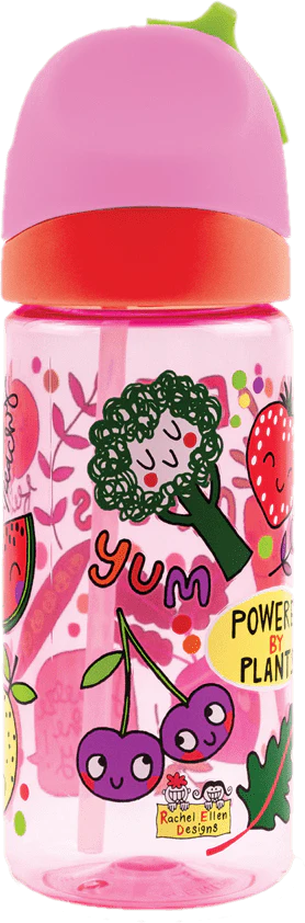 Rachel Ellen Designs Eat Your Greens Theme Children's  Water Bottle with Straw - Image 3
