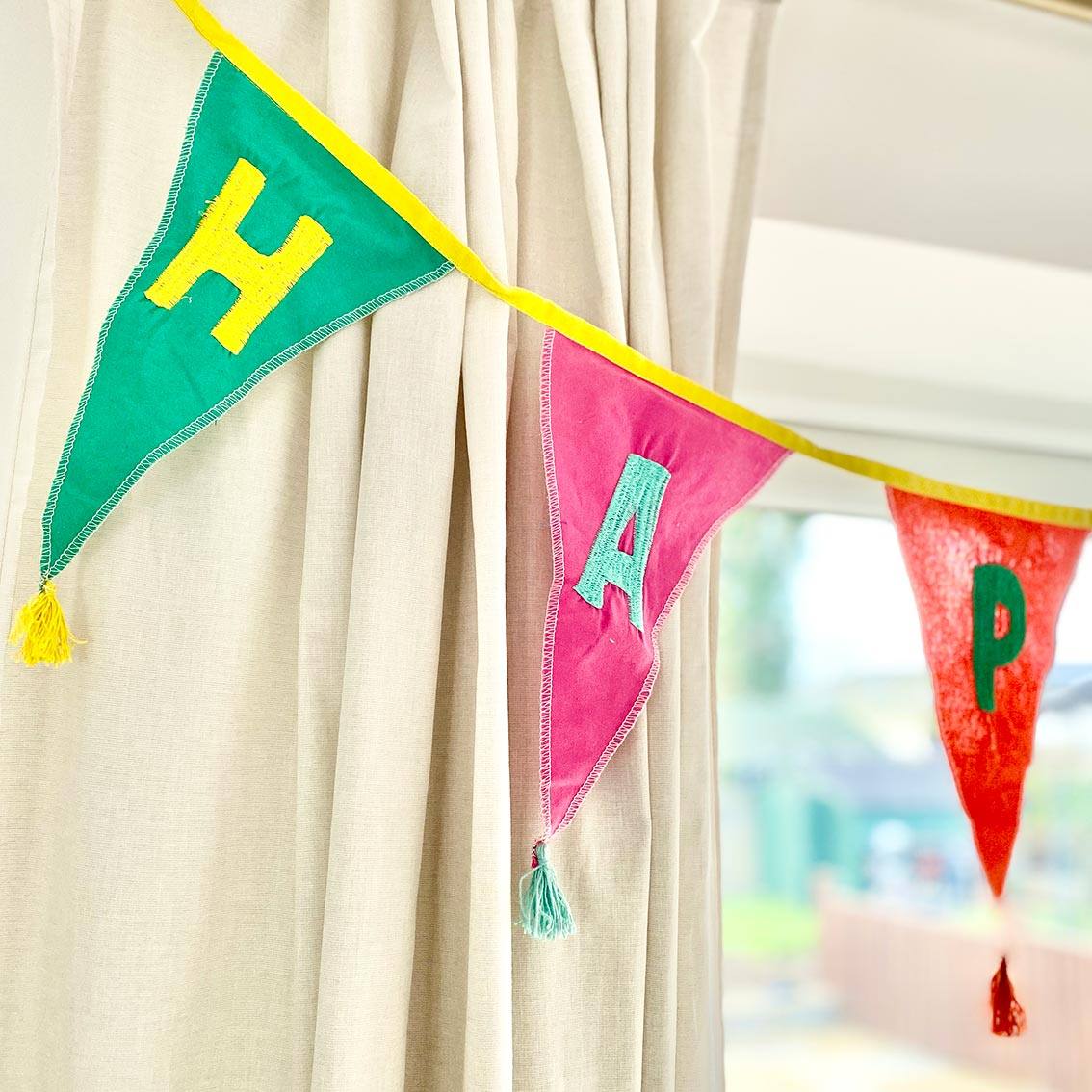 Rainbow 'Happy Birthday' Birthday Party Reusable Fabric Bunting Banner - 3m - Image 5