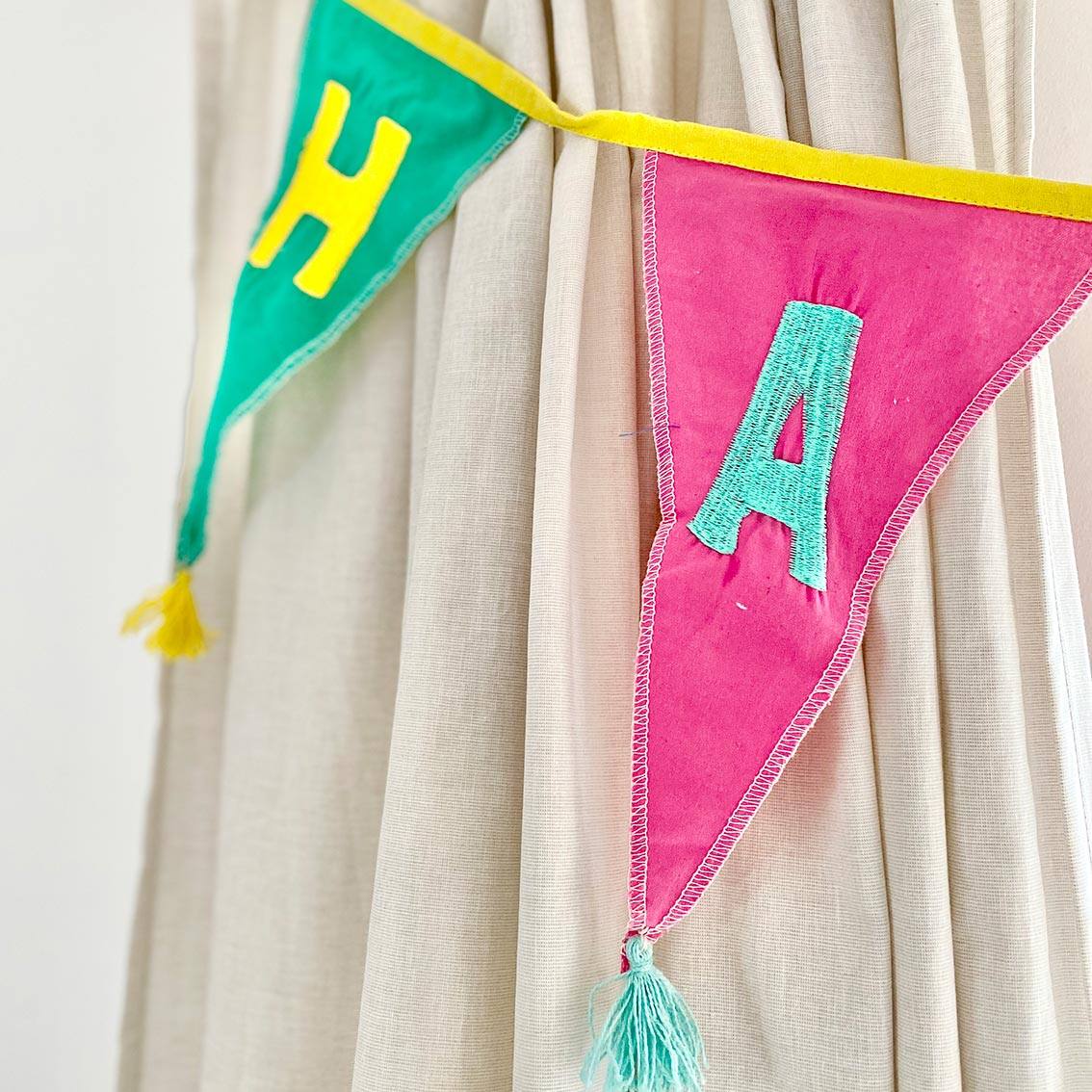 Rainbow 'Happy Birthday' Birthday Party Reusable Fabric Bunting Banner - 3m - Image 6