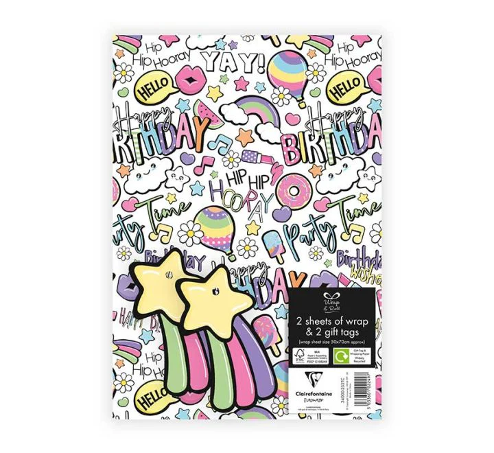 Rainbows and Hot Air Balloons Happy Birthday Wrapping Paper