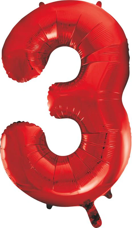 Red Number 3 Jumbo Foil Balloon 86 cm