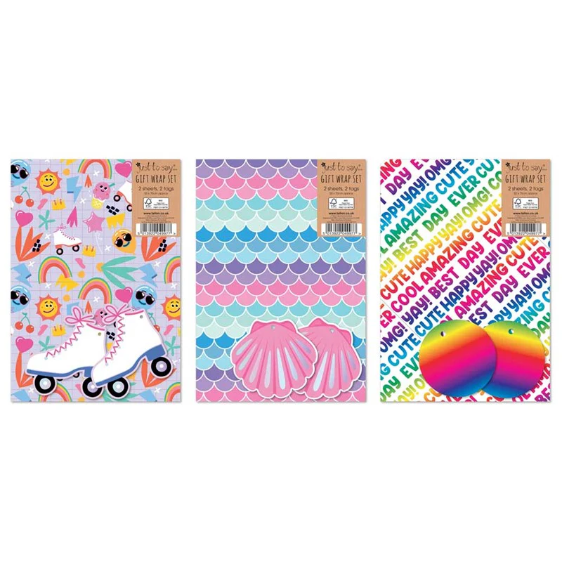 Rollerskates, Mermaid or Best Day Ever Gift Wrap Set, (2 Sheets)