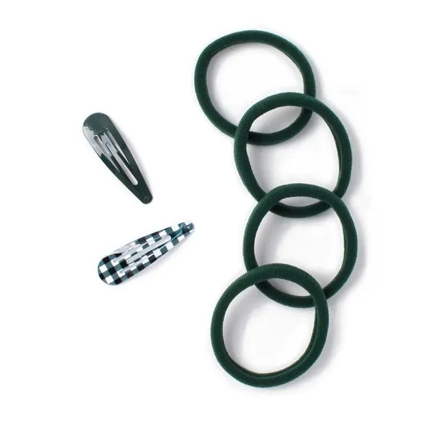 Set of 4 Bottle Green School Ponytail Holder & Snap Clips Set - Image 3