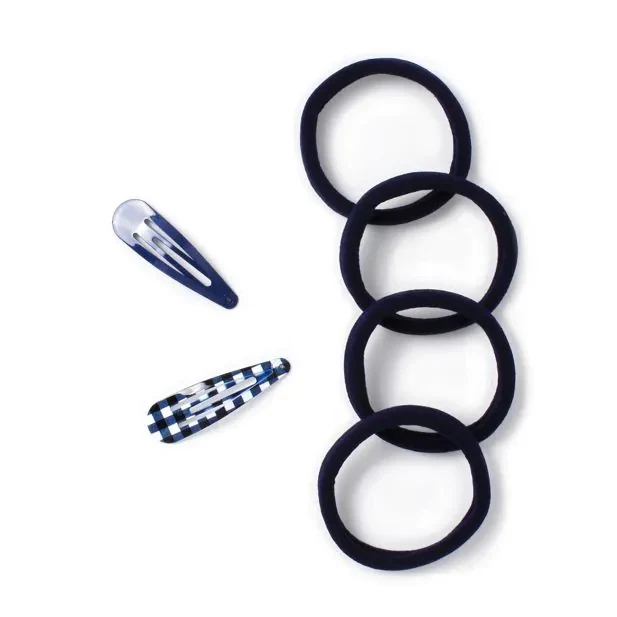 Set of 4 Navy Blue School Ponytail Holder & Snap Clips Set - Image 2