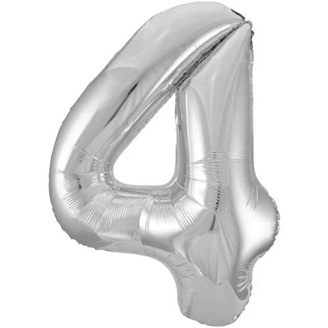 Silver Glitz Number 4 Foil Balloon 86cm